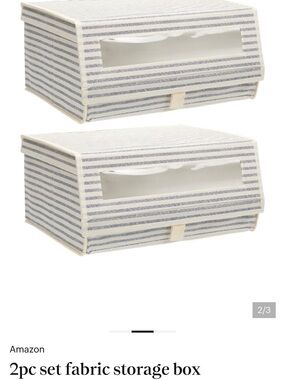 Amazon Blue & White Striped Fabric Storage Boxes - 2pc Stackable Set
